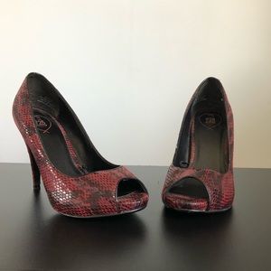 Red Snake Print Heels
